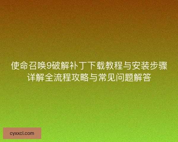 使命召唤9破解补丁下载教程与安装步骤详解全流程攻略与常见问题解答